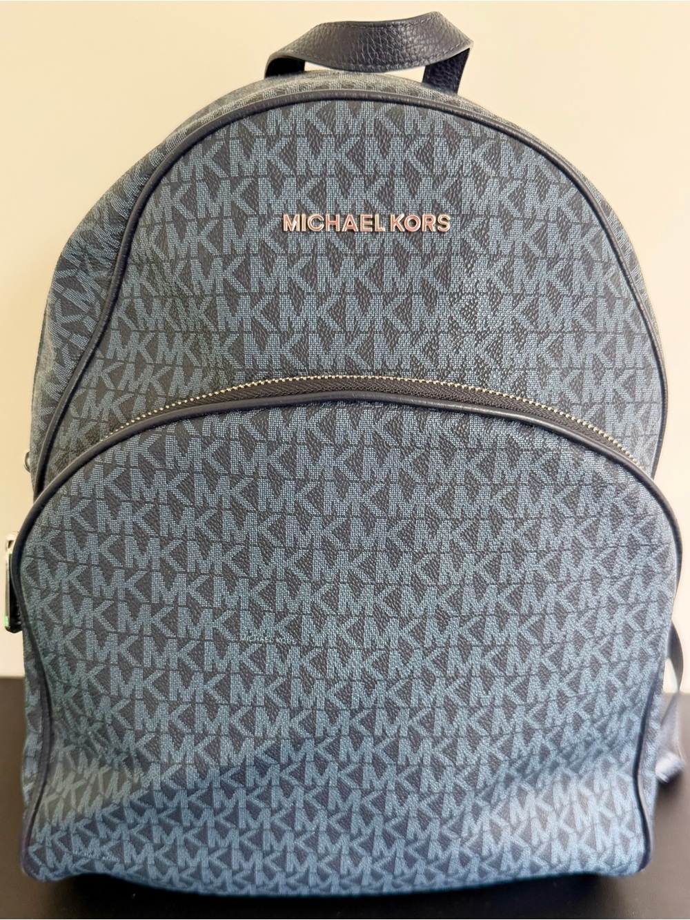 Michael Kors Signature Logo Backpack Navy Blue Coated Canvas